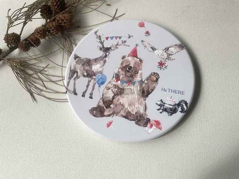 Woodland party. Ceramic absorbent coaster