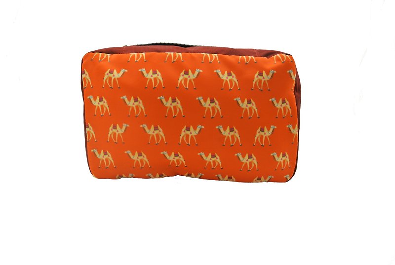 駱駝橙色英倫風旅行化妝包 - 化妝袋/收納袋 - 聚酯纖維 橘色