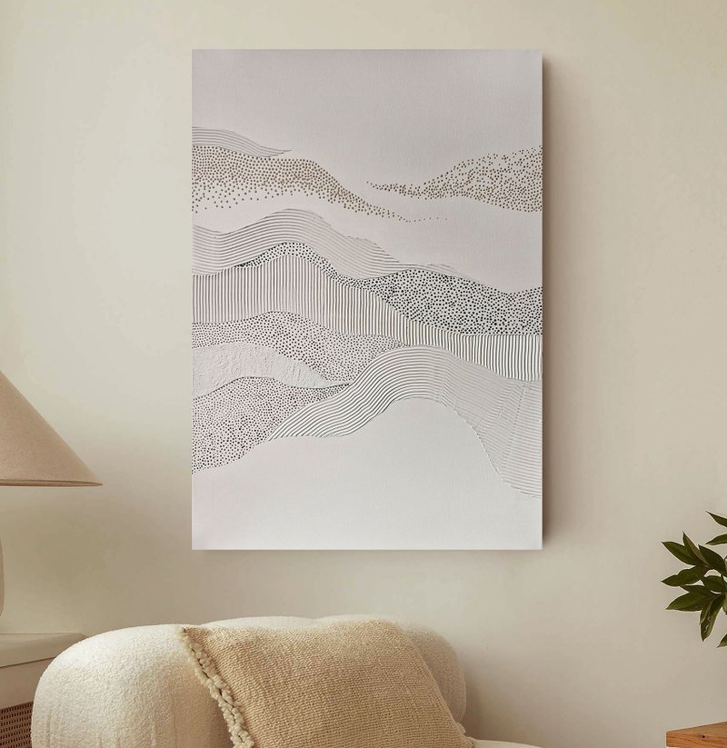 White Textured Abstract Painting | Textured Painting | White Wall art |Fluency 6 - 壁貼/牆壁裝飾 - 棉．麻 白色