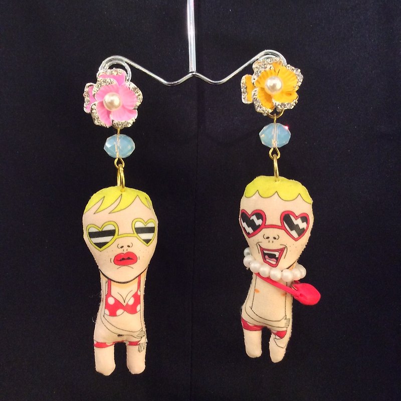 TIMBEE LO handmade doll earrings each have only one single sale - Earrings & Clip-ons - Polyester Multicolor