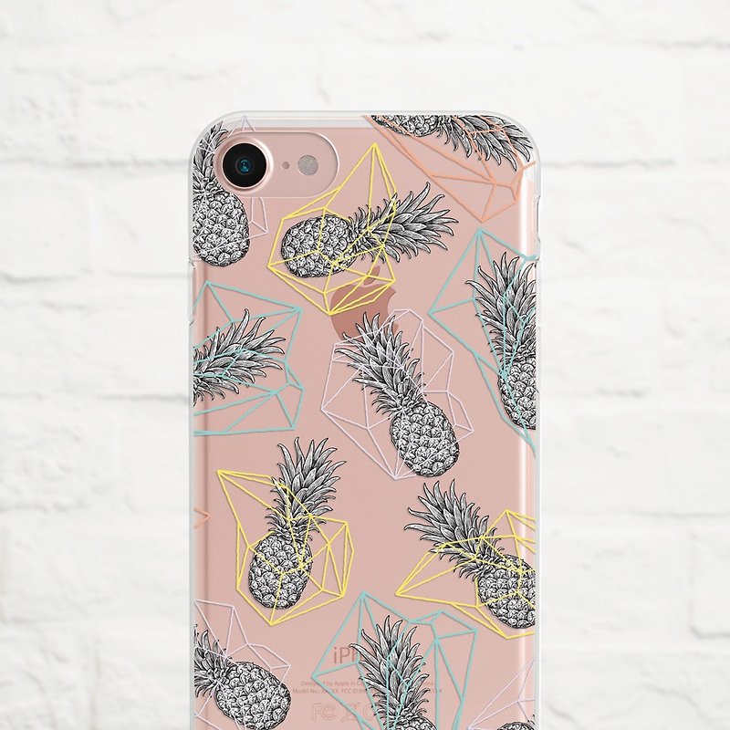 Pineapple Geometry, Clear Soft Phone Case, iPhone12 pro, Max to iPhone SE2/5, S - เคส/ซองมือถือ - ซิลิคอน หลากหลายสี