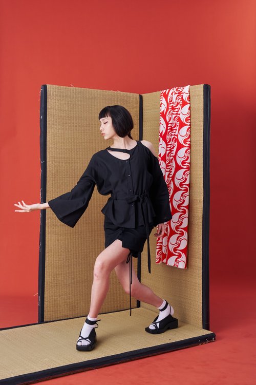 INF 長袖上衣/日式和服/綁帶/寬袖/襯衫/24AW-INF