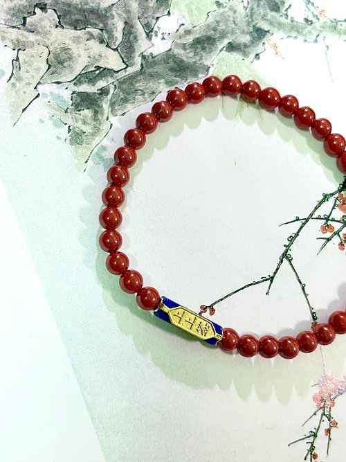 Angel's tears 天使之淚 Jewelry Design 4mm天然原礦硃砂. 帝王砂 純銀鎏金上上簽青金石設計單圈手串