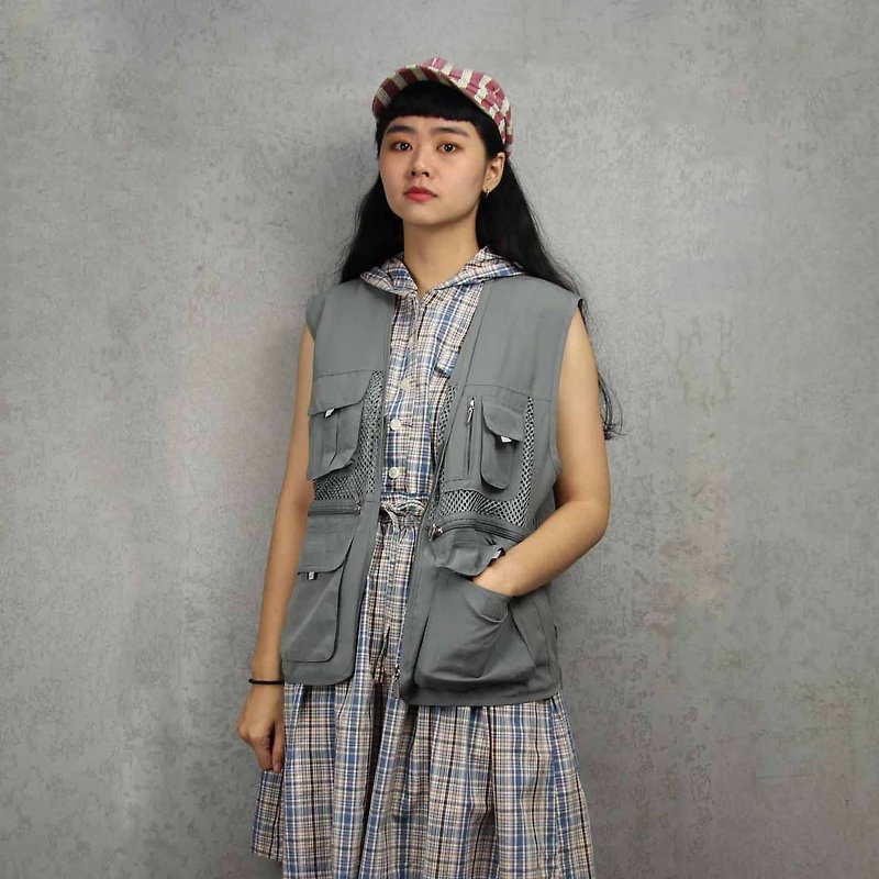 Tsubasa.Y ancient house 004 gray mesh fishing vest, fisherman mesh vest, both men and women can wear - Men's Tank Tops & Vests - Polyester 