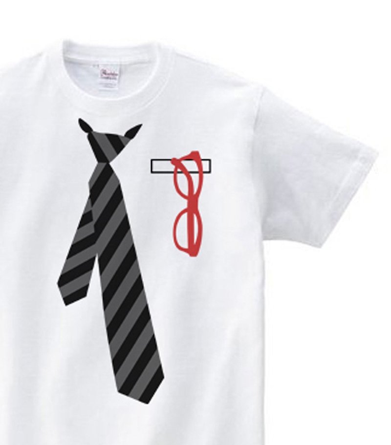 Regimental tie x glasses 150.160. S-XL T-shirt [Made to order] - เสื้อฮู้ด - ผ้าฝ้าย/ผ้าลินิน ขาว