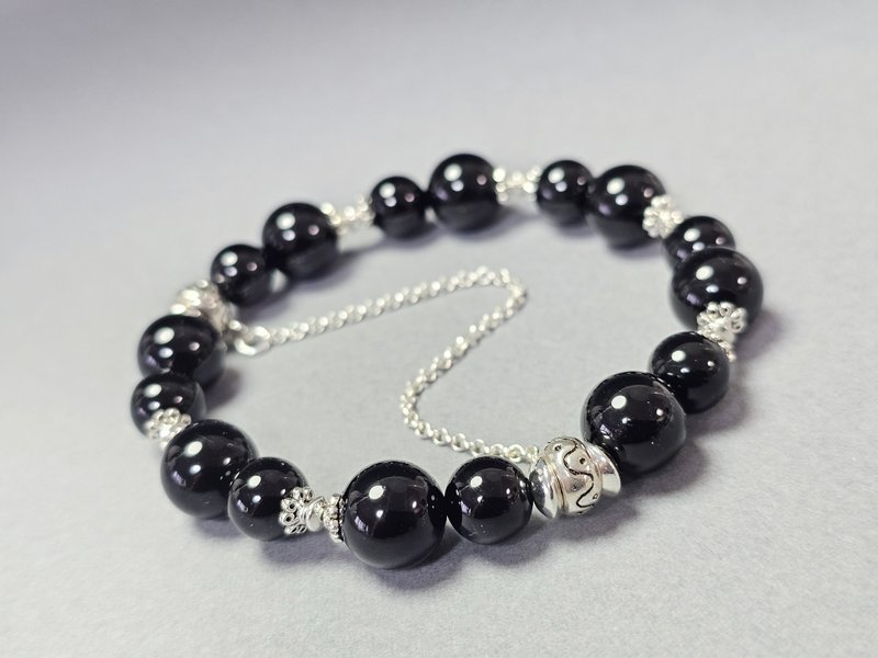 天際 - 天然黑碧壐純銀手鍊 - 手鍊/手環 - 寶石 黑色