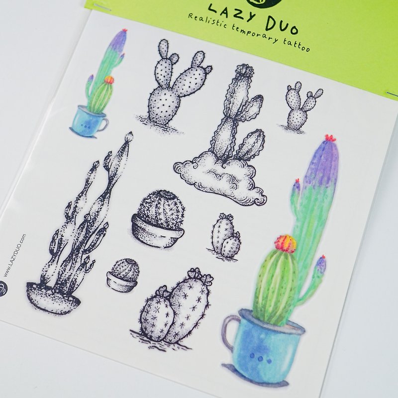 Cactus Plant Pot Watercolor Temporary Tattoo Sticker Drawing Cute HK Gift Summer - สติ๊กเกอร์แทททู - กระดาษ สีเขียว