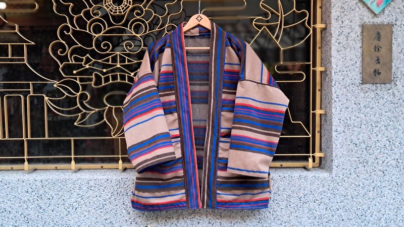 AMIN'S SHINY WORLD thick wool Indian earth stripes KIMONO - Men's Coats & Jackets - Cotton & Hemp Multicolor