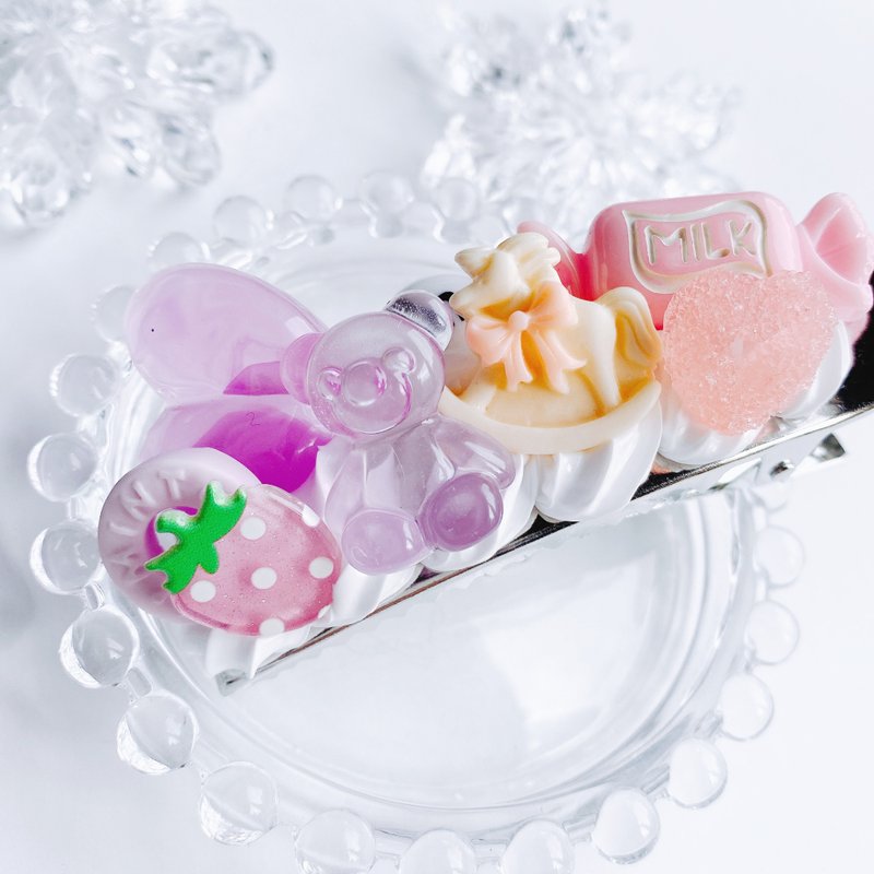 hair clip, hair accessory, fake sweets,choco,fake food, food sample, present,swe - 髮圈/髮夾 - 黏土 粉紅色