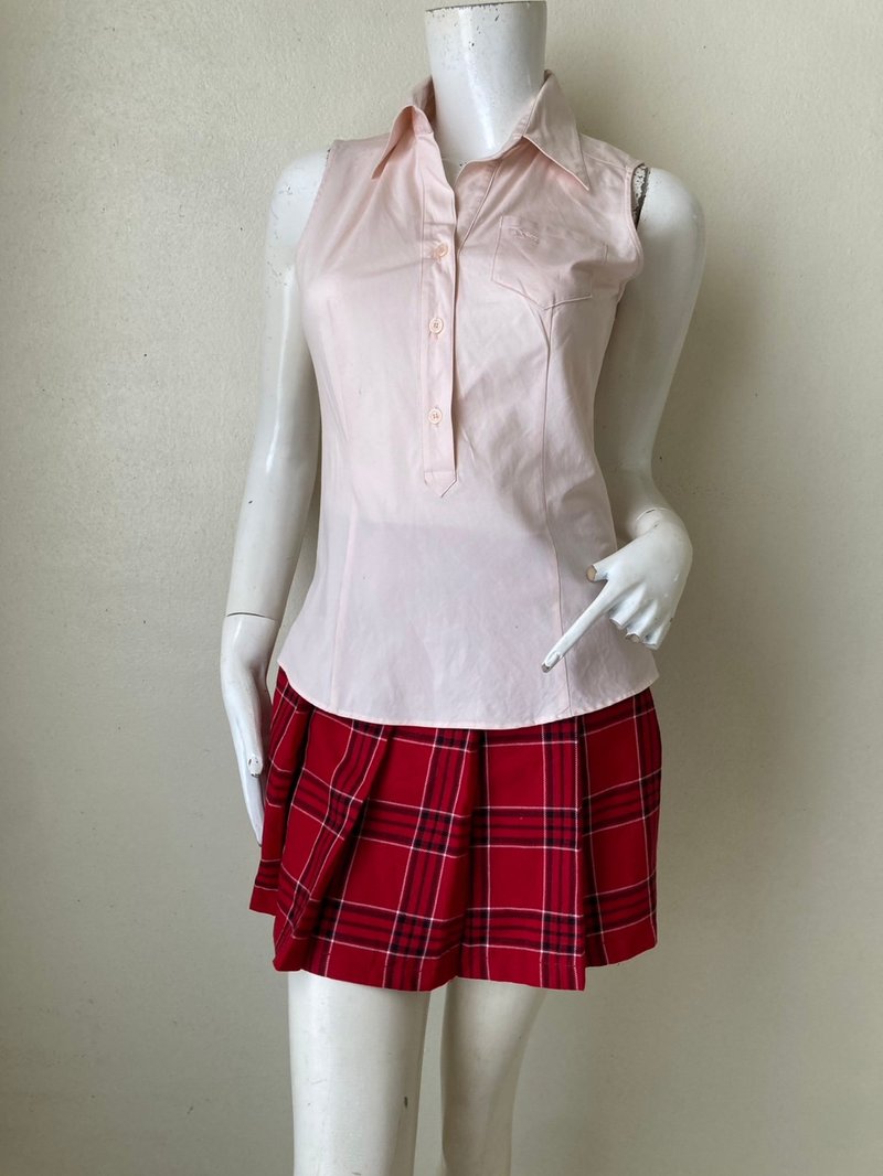 90s Burberrys Women's Sleeveless shirt / Pink cotton shirt Size 38 - 女上衣/長袖上衣 - 棉．麻 紅色