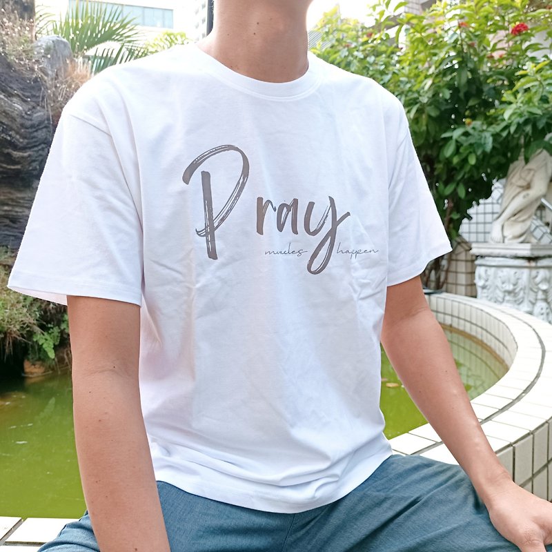 Pray for miracles to happen for men and women black and white pure cotton t-shirt tops/Christianity/Gospel/Baptism gift - Men's T-Shirts & Tops - Cotton & Hemp 