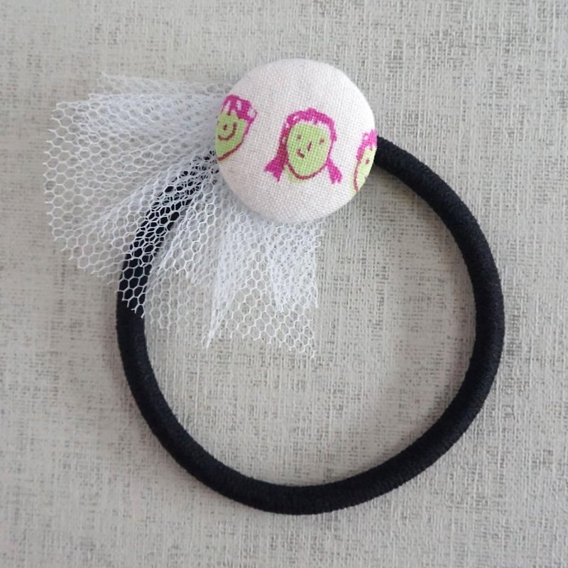 Hand-printed original walnut button Hair elastic "Friends 2" - Hair Accessories - Cotton & Hemp Pink