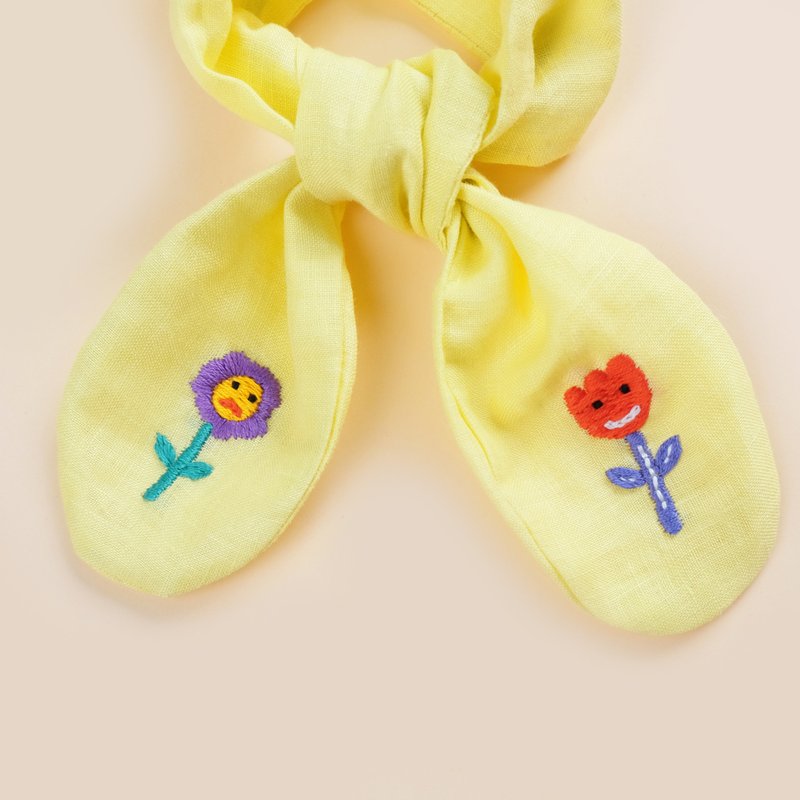 Happy Sad Flower Scrunchies - 髮夾/髮圈 - 棉．麻 黃色