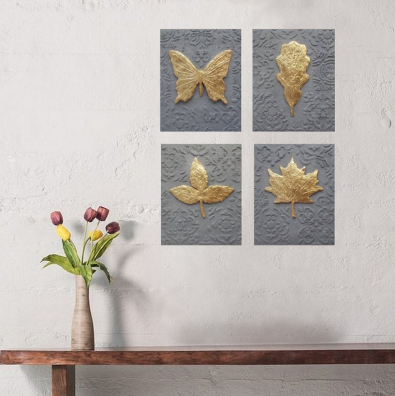 一組四件灰金色雕塑牆飾 室內藝術品 客廳牆飾 - 壁貼/牆壁裝飾 - 其他材質 多色