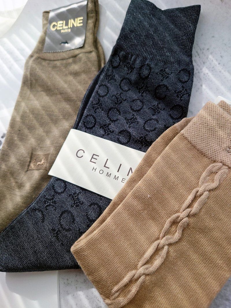 全新未使用帶標籤 CELINE 凱旋門刺繡老花條鏈 長襪短襪 長靴襪子 - 圍巾/披肩 - 棉．麻 黑色