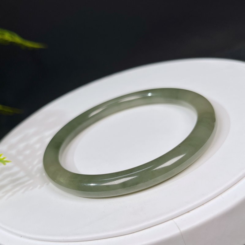 和田玉手鐲59MM 新疆青玉青色料玉手環 附證書 細膩溫潤 復古清雅 - 手鍊/手環 - 玉石 綠色