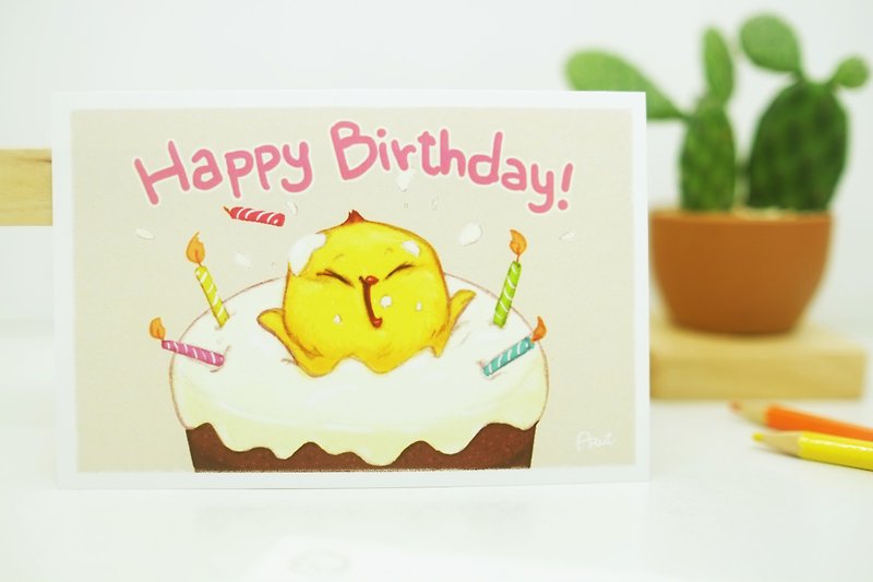 Warbie Postcard 001 "Happy Birthday" - การ์ด/โปสการ์ด - กระดาษ สีเหลือง