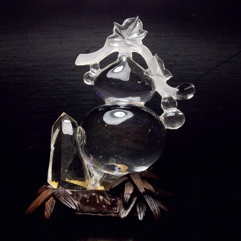 收藏級天然黃膠花水晶葫蘆擺件 晶體通透 立體精雕 造型飽滿 - 其他 - 水晶 