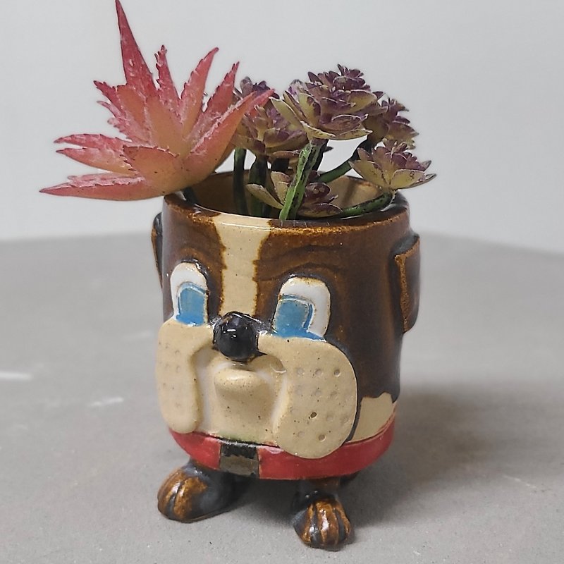 Little Bulldog Flower Pot - เซรามิก - ดินเผา สีนำ้ตาล