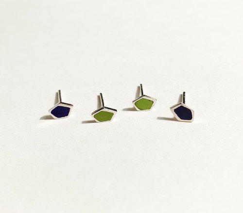yuting jewellery 接單訂製 純銀不規則五邊形琺瑯耳環-一對