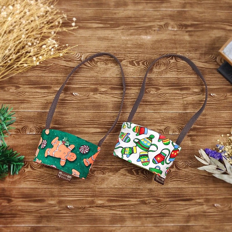 Calf Village Calf Village hand-sided environmentally friendly drink bag hand-cranked cup coffee bag gingerbread man Christmas cap Christmas limited exchange gifts {Meng Christmas 2 into the group} [D-14] with packaging - Handbags & Totes - Cotton & Hemp Green