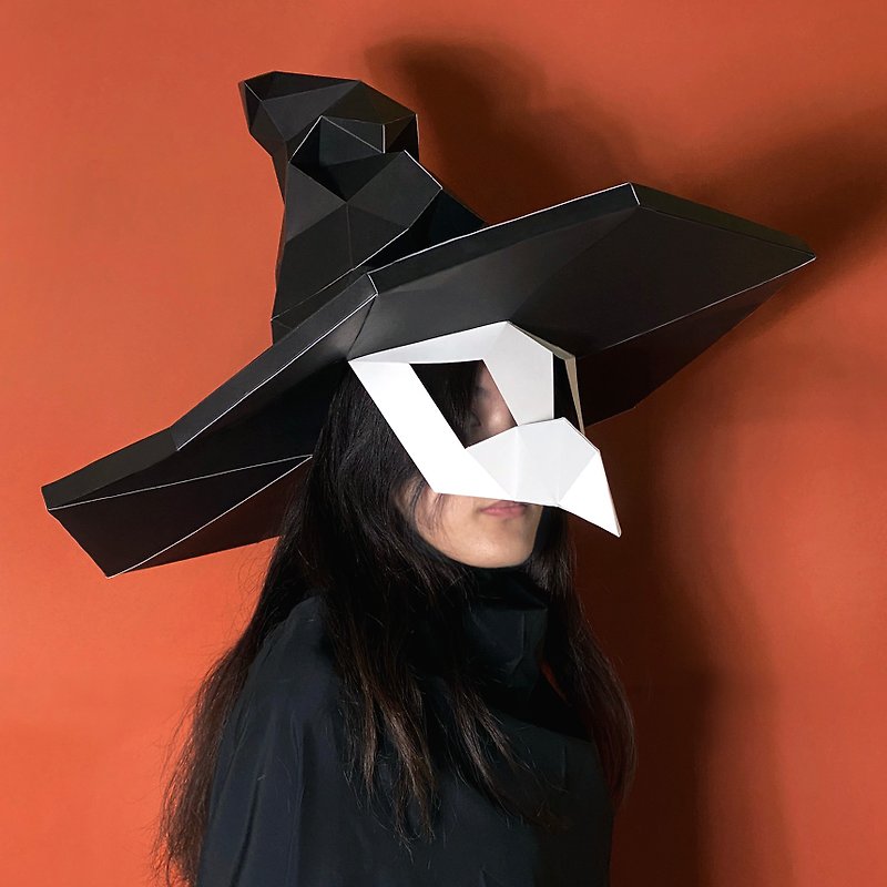 紙模型-女巫帽面罩.免裁切 - 木工/竹藝/紙雕 - 紙 黑色