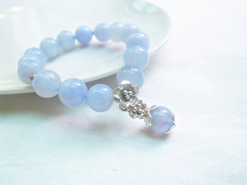 ORLI Jewelry ♡♡ natural blue agate bracelet silver flower ♡ ♡ 925 ♡ natural stone natural crystal ♡♡ Blue Lace Agate - Bracelets - Gemstone Blue