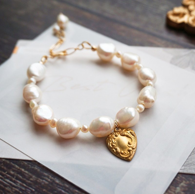 Downton Abbey Vintage Baroque Pearls and Heart Pendant Handmade Bracelet Agete - Bracelets - Pearl 