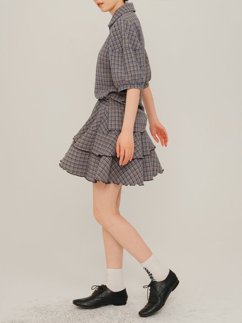 Layered plaid short skirt with A-line hem - Skirts - Polyester Multicolor