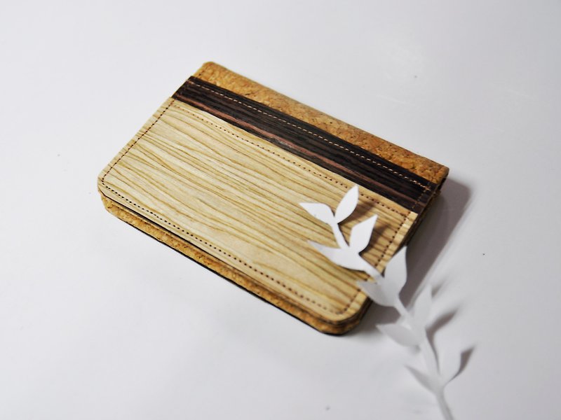 Paralife木片拼軟木 卡片包 卡片套 卡片盒 卡包 工作證 刺繡名字 - 名片夾/名片盒 - 木頭 咖啡色