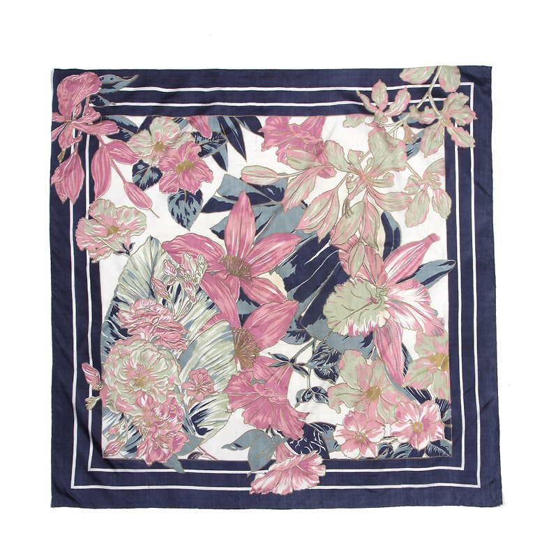 [Egg Plant Vintage] Impressionist Lily Printed Vintage Scarf - Scarves - Silk Multicolor