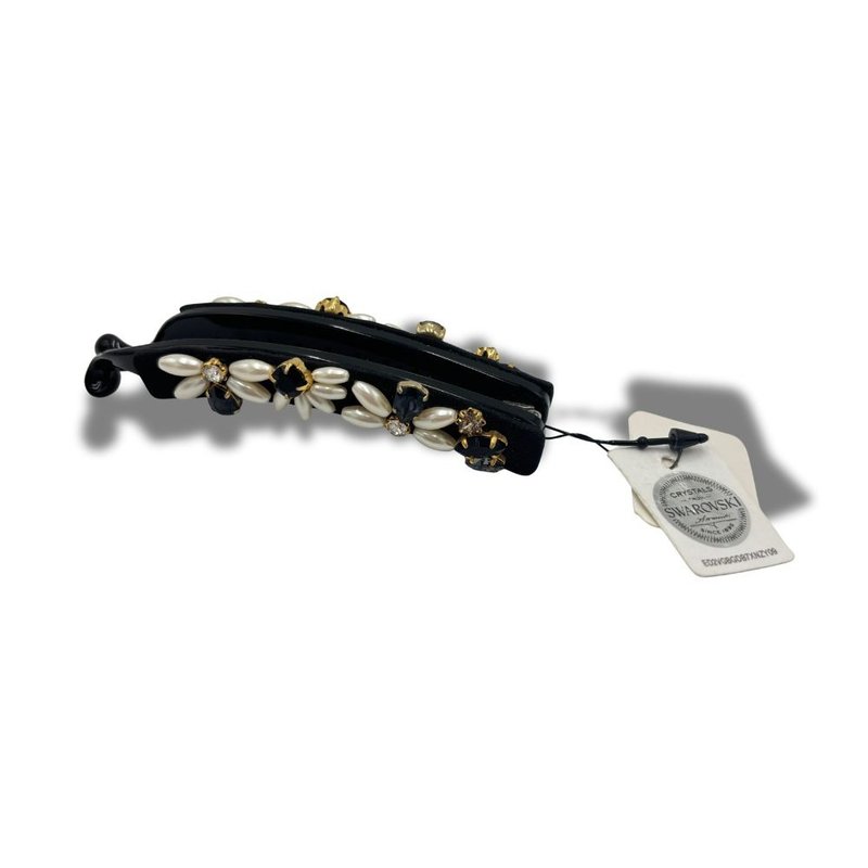 COMPLEX BIZ 水晶 黑色珍珠小花款 香蕉夾 - 髮夾/髮圈 - 水晶 多色