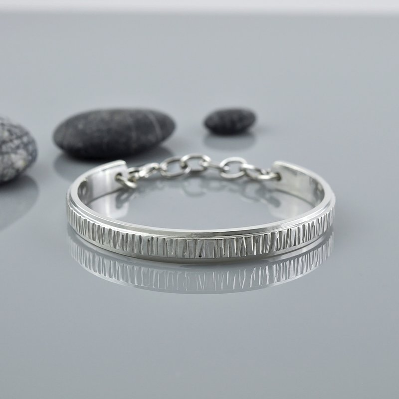 Sterling Silver Wood Grain Bangle,SV925 - สร้อยข้อมือ - เงินแท้ สีเงิน