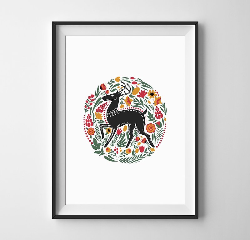 Folk deer print customizable posters - Wall Décor - Paper 