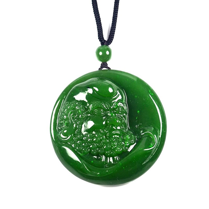 [Zhengjia Jewelry] ホータンジャスパー達磨祖師トップほうれん草グリーンミネラルチャイニーズノットペンダント - ネックレス - 翡翠 グリーン