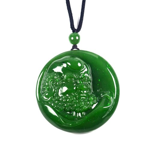正佳珠寶 Gemsrich Jewelry 【正佳珠寶】和田碧玉 達摩祖師 頂級菠菜綠礦種 中國結吊墜