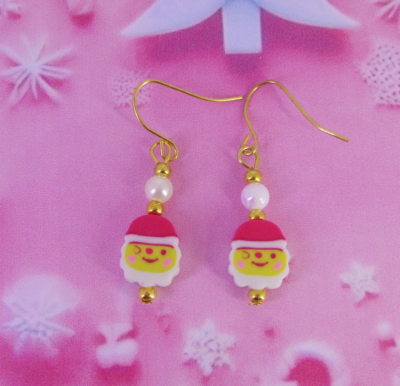 Handcrafted Christmas-Themed in Santa Clause shaped Dangle Earrings - Earrings & Clip-ons - Other Materials Red