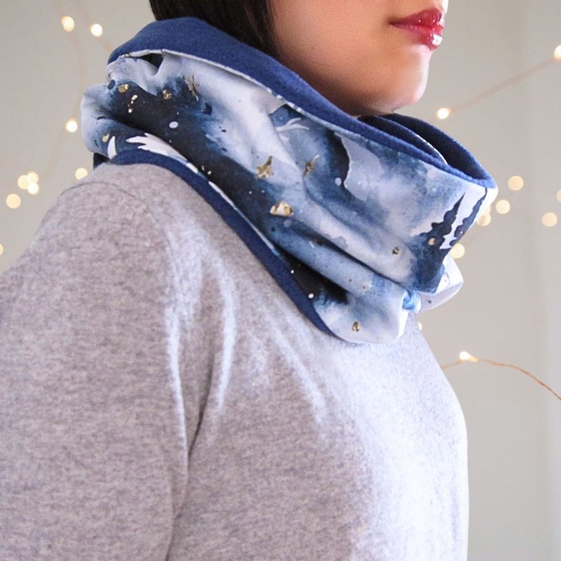 Christmas Gift Starry Forest Fleece Snood Blue Original Fabric - ผ้าพันคอถัก - เส้นใยสังเคราะห์ สีน้ำเงิน