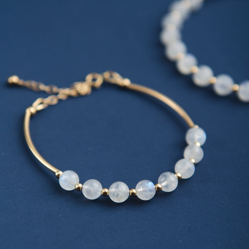 Moonstone Bracelet, 14K Gold Filled Natural Gemstone Crystal Bracelet - Bracelets - Semi-Precious Stones Blue