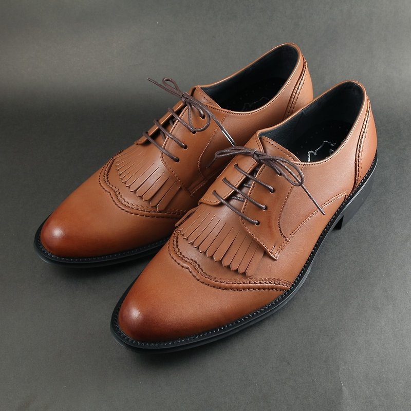 Elegant Fringe Wing Derby Shoes - Elegant Coffee - Men's Leather Shoes - Genuine Leather Brown
