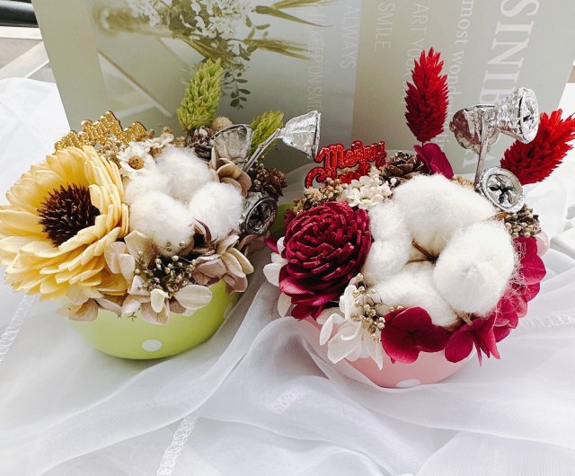 X'MAS カラフル クリスマス ドライフラワー 鉢植え 枯れない花 鉢植え