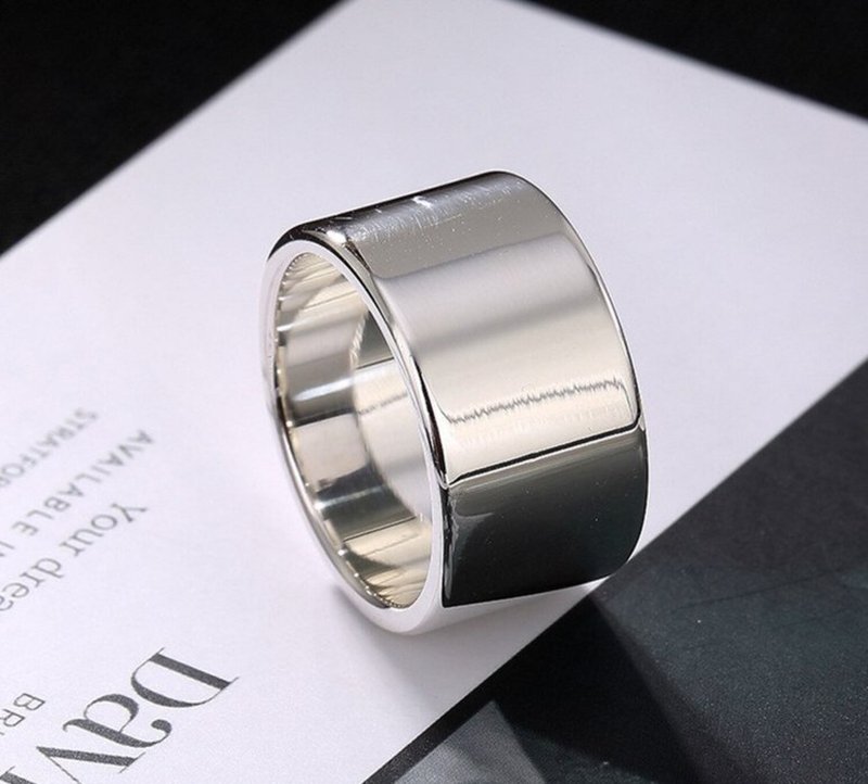 Real 990 Fine Silver Glossy Finger Rings for Women Simple Fashion Wide Rings - 戒指 - 純銀 銀色