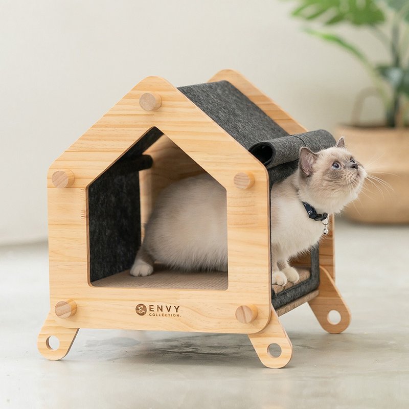 ENVY COLLECTION Forest Log Cabin Cat Bed - ラバーウッド/キャットハウス キャットスクラッチボードベッド - 寝具 - 木製 