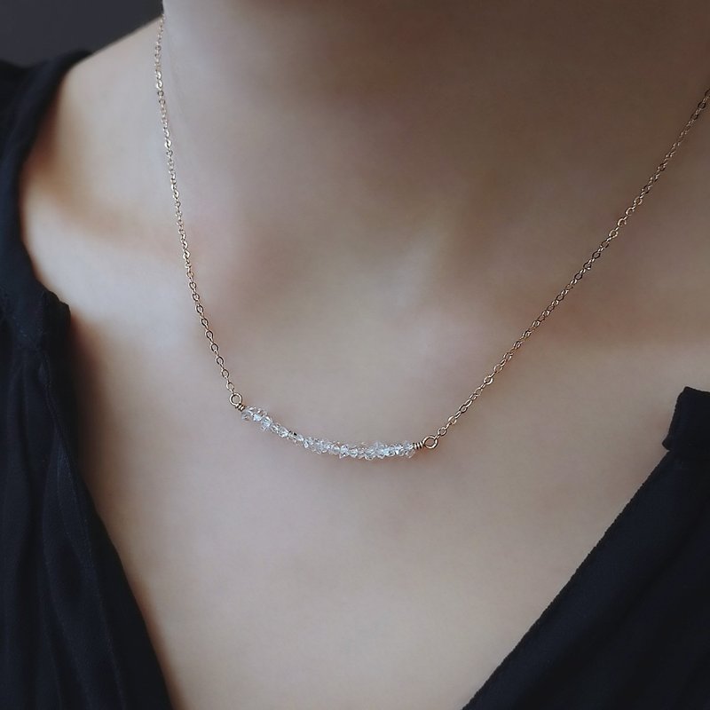 Tiny Herkimer Diamond Smile Curved Bar14Kgf Dainty Necklace - Necklaces - Crystal Transparent