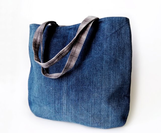 Sustainable Denim Tote Bag Made from Handwoven Denim • Vritti Designs