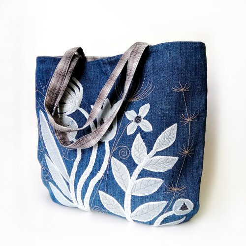 Sustainable Denim Tote Bag Made from Handwoven Denim • Vritti Designs