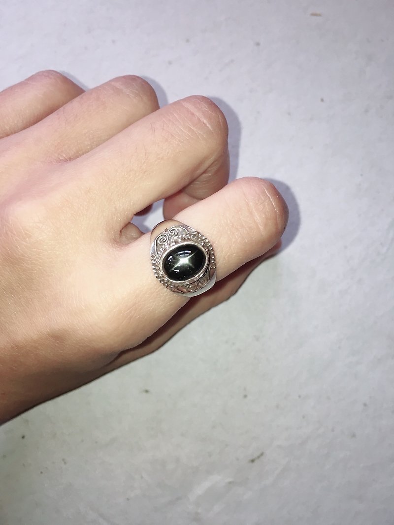 黑星石 黑曜石 戒指 925純銀 尼泊爾 手工製 - 戒指 - 半寶石 