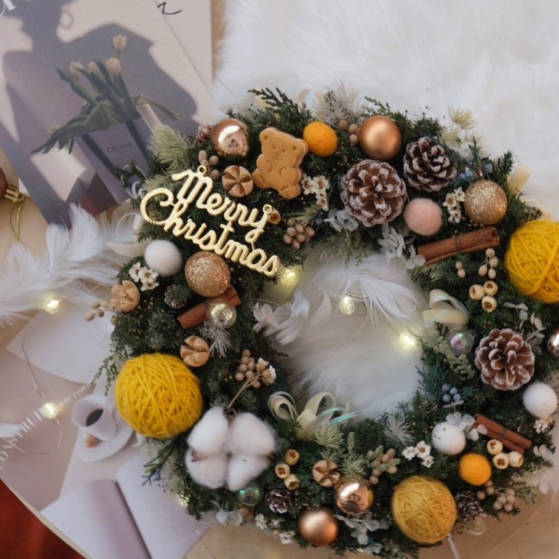 Cute Bear Cedar Christmas Wreath Yellow Decoration Everlasting Christmas Wreath Christmas Gift - Dried Flowers & Bouquets - Plants & Flowers Yellow