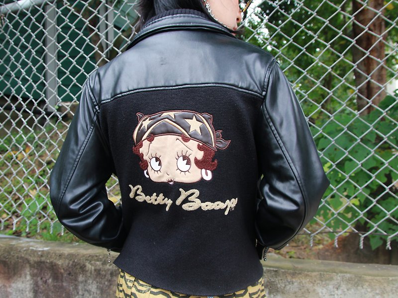 ///Fatty bone/// 90s BETTY BOOP short version stitching leather vintage vintage - Women's Casual & Functional Jackets - Faux Leather 