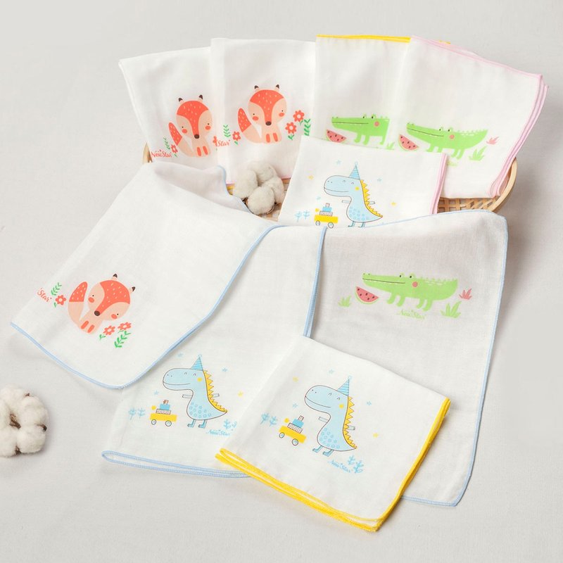 Happy Forest (9 pieces) - 100% cotton skin-friendly gauze towel l handkerchief l square towel. Passed SGS inspection - Handkerchiefs & Pocket Squares - Cotton & Hemp Multicolor